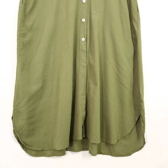 9Seed Long Shirt Dress Maxi Button Up Semi Sheer Medium Green Collard Made USA - Picture 4 of 14